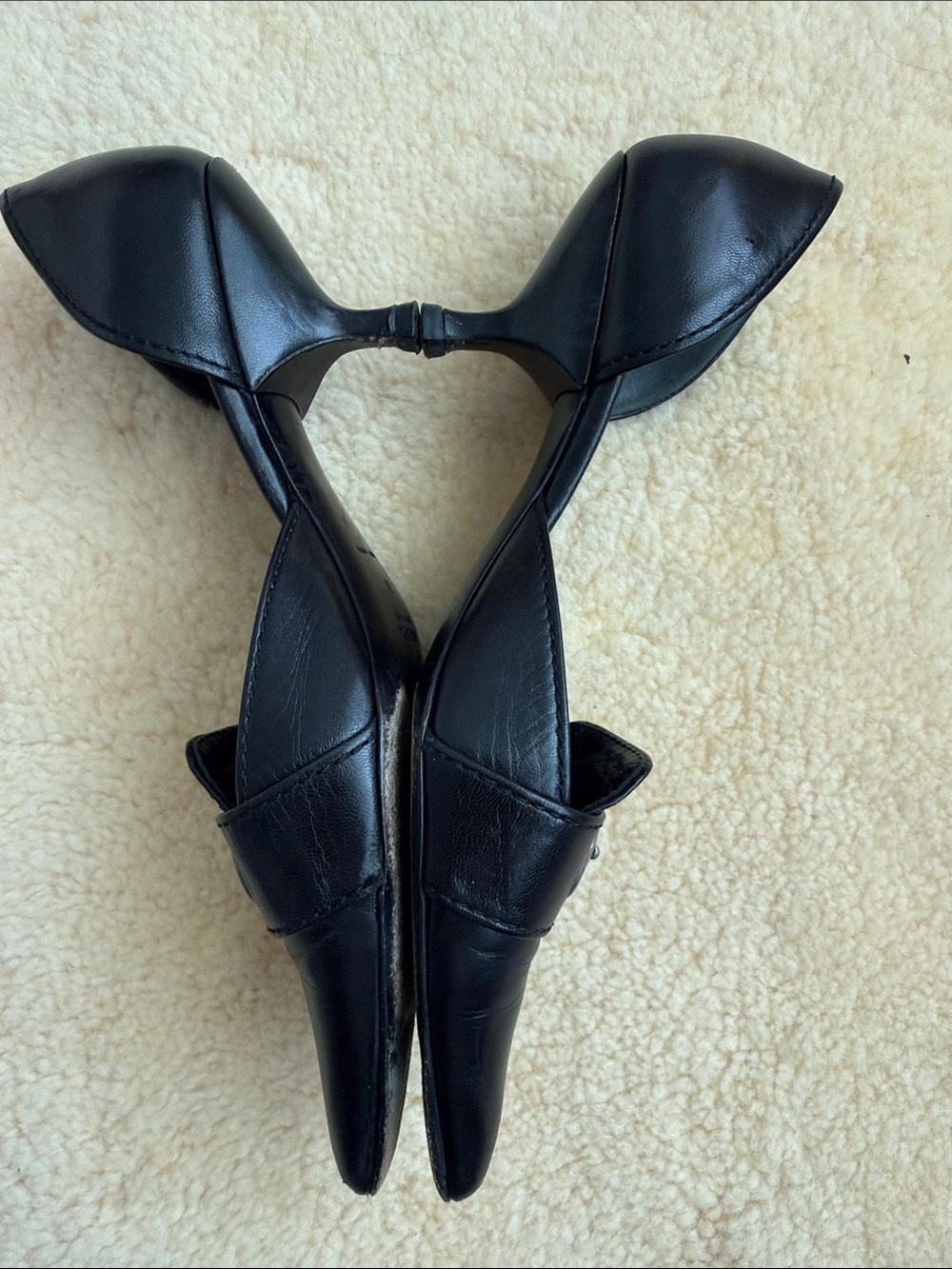 Vintage y2K rare Prada Black Leather Pointed-Toe Mule kitten Heels - Picture 2 of 4